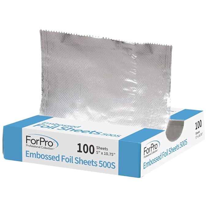 ForPro Professional Collection Embossed Foil Sheets 500S, Aluminum Foil, Pop-Up Dispenser, for Hair Color Application and Highlighting Services, Food Safe, 5" W x 10.75" L, 100-Count