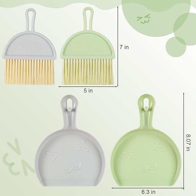 Small Broom and Dustpan Set, 2PCS Mini Dust Pan and Brush Set, Broom Dustpan Brush, Handheld Dust Pan with Cleaning Brush Combo for Home, Table, Countertop, Sofa, Key Board, Grey Green