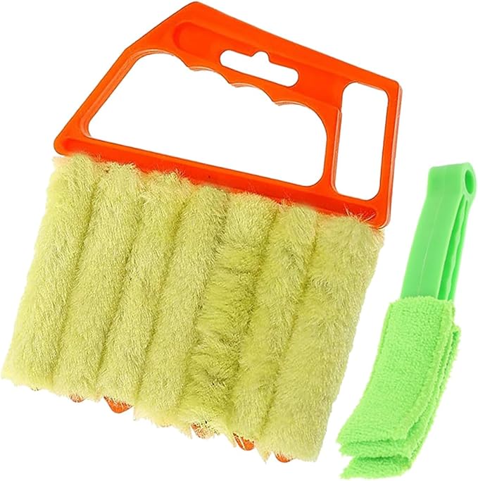 2pcs Window Cleaner Brush and Blinds Cleaning Brush Set for Shutter and Air Conditioner Vent Cleaning Orange and Green Handles for Household Use