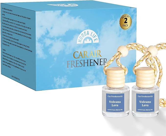HoogaLife Car Air Freshener Diffuser 2 Pack Hanging Air Freshener Diffuser - VoIeano Lava Fragrance Oil Air D iffuser for Car, 45+ Days Long Lasting Fragrance Made in USA (V53)