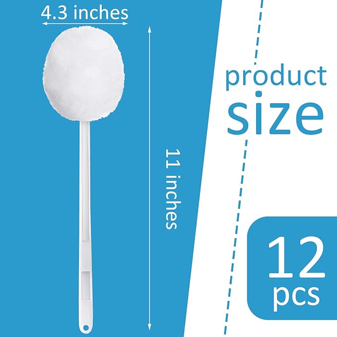 Eaasty 12 Pack Toilet Bowl Brush with Long Plastic Handle Disposable White Soft Swab Toilet Bowl Cleaners Mop with Silk Cotton Brush for Bathroom, 11 x 4.3 Inch
