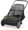 Push Lawn Sweeper, 21-Inch Width, 3.5 Cu. Ft. Hopper Capacity, 4 Spinning Brushes, Adjustable Height, Durable Steel Frame with Rubber Wheels, Black