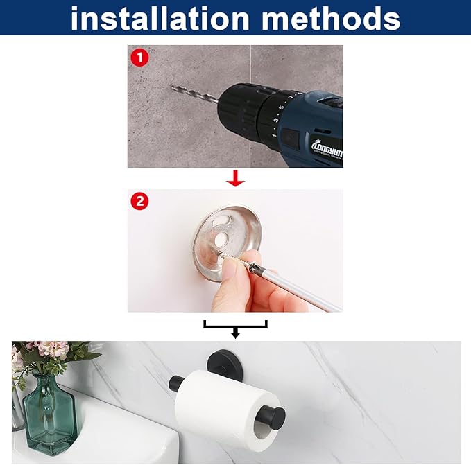 NearMoon Bathroom Toilet Paper Holder, Premium SUS304 Stainless Steel Rustproof Wall Mounted Toilet Roll Holder for Bathroom, Kitchen (2 Pack, Matte Black)