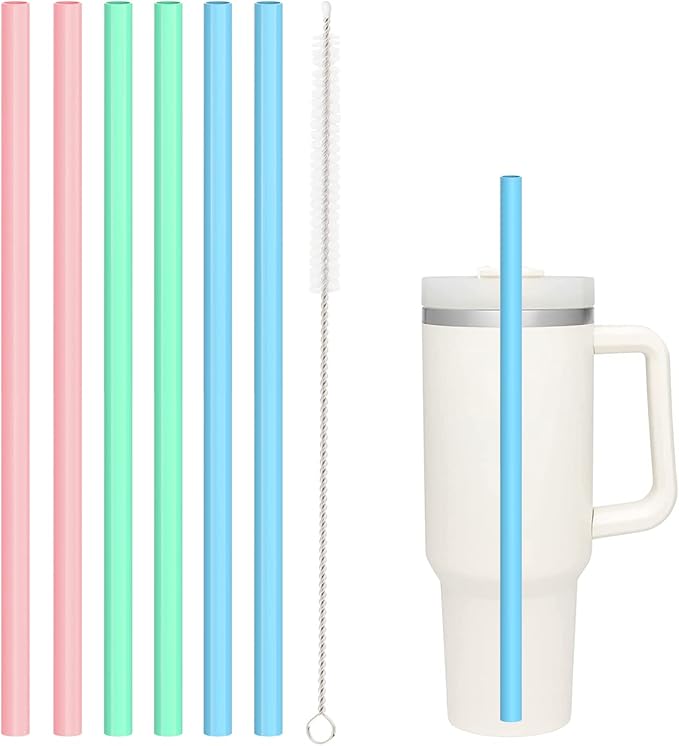 Silicone Replacement Straws for Stanley|Owala|Simple Modern 40 oz 30 oz 64 oz Tumbler, Reusable Color Drinking Straws with Cleaning Brush for Stanley Cup Accessorie，BPA Free, Dishwasher Safe