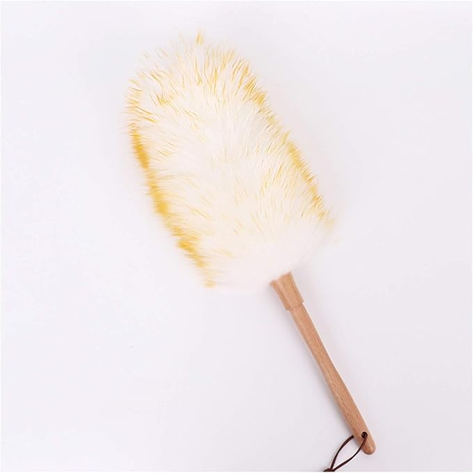 Pure Lambs Wool Duster with Wood Handle, Fluffy Lambswool Duster, Thicken Encryption, Anti-Static, Duster for Home, Office and Car, 19.3 inch(B)