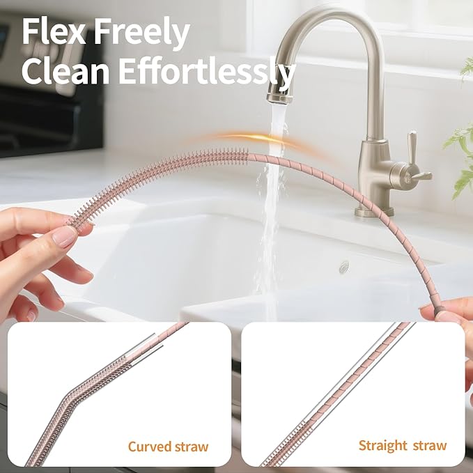 2Pcs Silicone Straw Cleaner Brush, Dual-Size Brushes (6mm Slim & 9mm Wide), Clean for Reusable Straws, Cups and Tumblers, Durable & Eco-Friendly, Pink