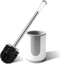 Toilet Brush, Compact Toilet Bowl Brush and Holder, Stainless Steel Handle, Toilet Cleaner Brush Deep Cleaning for Bathroom, Easy to Assemble White & Grey ﻿