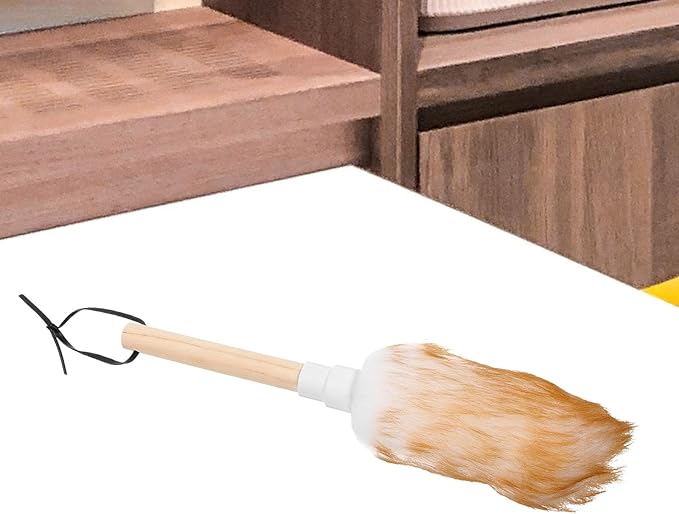 ARTIBETTER Lambswool Duster Handheld Reusable Household Duster for Home and Car Cleaning with Washable White Wool Head Small Size