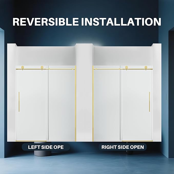WinZo Frameless Shower Door 44-48 in W x 75 in H, Sliding Shower Door with 5/16"(8mm) Clear Tempered Glass Shower Door, Easy to Clean Bathroom, Silent Soft-Close Design, Brushed Gold