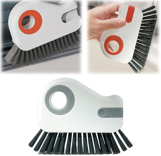 Upgrades 2 in 1 Groove Cleaning Brush Window Track Cleaning Tools, 2025 Multipurpose Hard Bristle Crevice Cleaning Brush with Hidden Scraper, Shutter Door Window Track Kitchen Cleaning Kit (Gray)