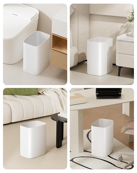 Cesun Small Bathroom Trash Can, 3.4 Gallon Metal Garbage Can, Slim Stainless Steel Waste Basket for Dorm, Bedroom, Office, Toilet, Near Desk, Under Sink (White)