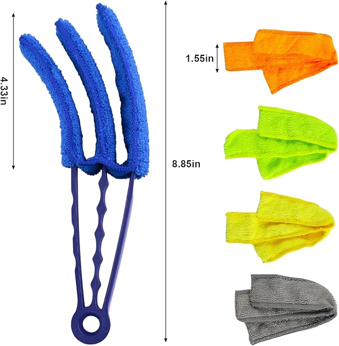 Car Vent Cleaner Duster Brush, Blinds Cleaning Tools with 5 Microfiber Sleeves for Vehicle Air Conditioner, Multipurpose Automotive Dust Remover Tool, Universal for SUV, Truck, RV