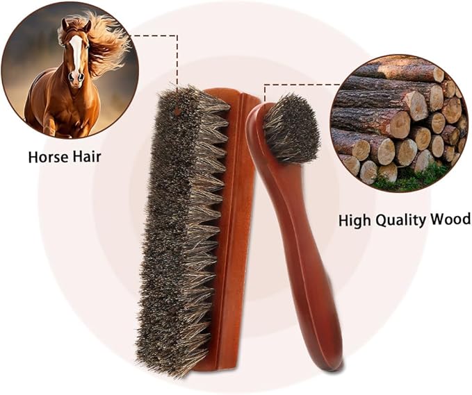 Shoe Brush, 2Pcs Shoe Cleaning Brush, Horsehair Shoe Brush, Shoe Brushes for Cleaning, Shoe Polish Brush, Boot Brush for Leather, Horse Hair Brush for Care Leather Shoes Clean Dauber Applicators
