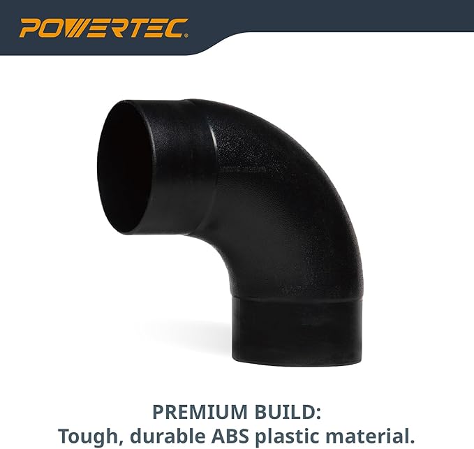 POWERTEC 70105 4" Elbow Dust Hose Connector, Black, 4", 90 Degree Elbow