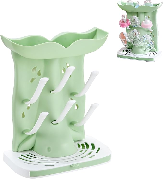 PandaEar Baby Bottle Drying Rack, Countertop Vertical Rack Detachable Travel Bottle Rack, Space Saving Standing Drying Rack for Baby Accessories Green