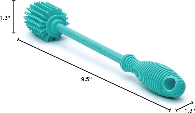 Chicco 9.5” Silicone Bottle Brush with Food-Grade Silicone Bristles | Dishwasher & Sterilizer Safe | Non-Slip, Comfort Grip Handle | Hangs for Drying & Storage | Teal