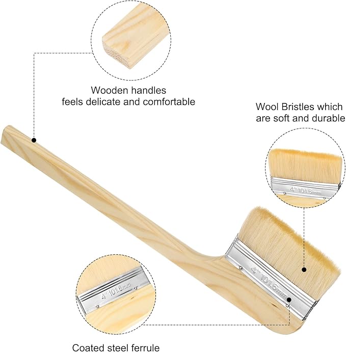 HARFINGTON Paint Brush 2Pcs 4" Brush Width Soft Wool Variety Angled Bend Brushes Radiator Paint Brush for Painting Furniture Walls Treatment, Light Brown