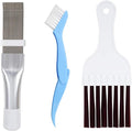 3 Pcs Air Conditioner Condenser Fin Comb Cleaner Kit, Ac Coil Cleaner Brush,1 Stainless Steel Radiator Fin Comb Straightener Refrigerator Tools with 2 Evaporator Radiator Clean Tool