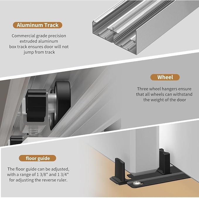 Heavy Duty Bypass Sliding Closet Door Track Hardware 96", 8 FT Aluminium Pocket Track Rail Set, Smoothly and Quietly, for 2 Door System,Silver