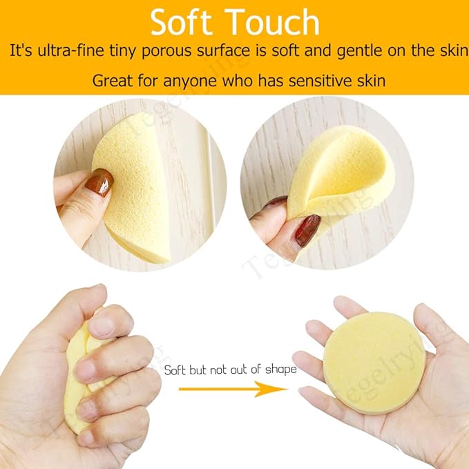 Facial Sponge Compressed,60 Pcs PVA Professional Makeup Removal Wash Round Face Sponges Spa Pads Exfoliating Cleansing for Women,Yellow,Green