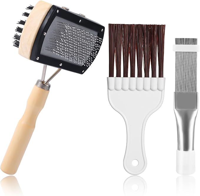 3pcs Air Conditioner Fin Cleaning Brush, HVAC Conditioner Condenser Cleaner Stainless Steel Refrigerator Coil Cleaning Brush AC Fin Comb Evaporator Radiator Fin Repair Fridge Cleaning Tool