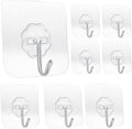 Heavy Duty Adhesive Hooks 33 lb(Max) 15KG,Waterproof and Oilproof Reusable Seamless Hooks Heavy Duty Wall Hook for Kitchen Bathroom Office (Transparent Small 8 pcs)