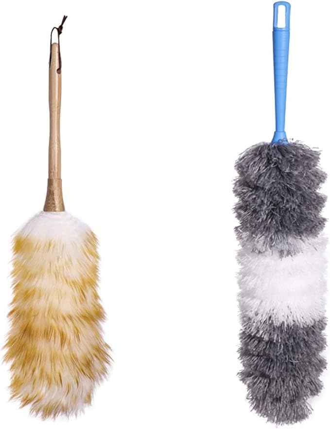 Lambswool Duster with Wood Handle, Microfiber Duster, Household Duster Set for Cleaning Keyboard, Furniture, 2 Pack(X-Large)
