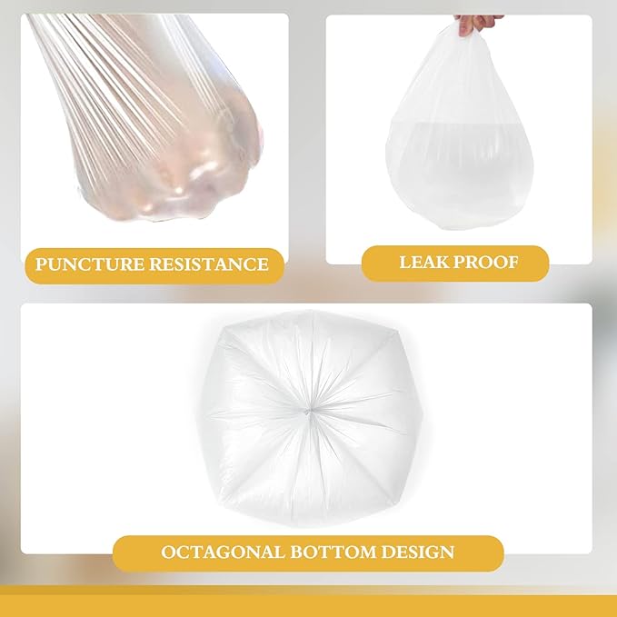 Medium Trash Bags, 6-8 Gallon White Garbage Bags Trash Can Liners for Bathroom, Bedroom, Office, Unscented (50 Count)