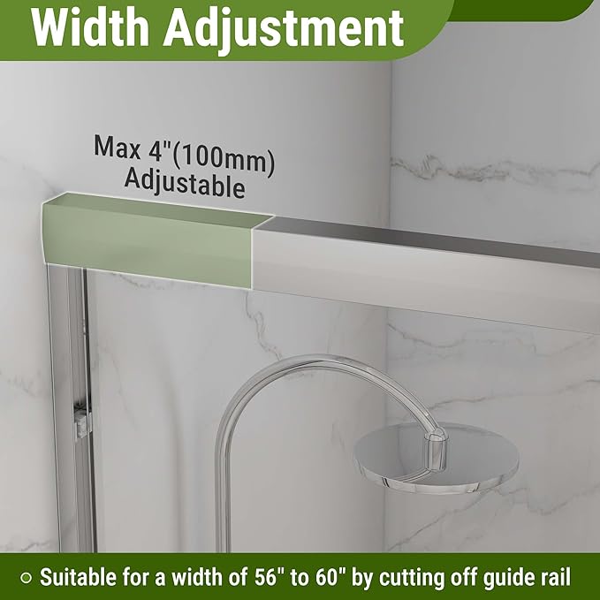 Tub Shower Door 56-60" W x 60" H,Polished Chrome Bathtub Door with 1/4"(6mm) Tempered Glass,Bathtub Shower Door Easy to Clean