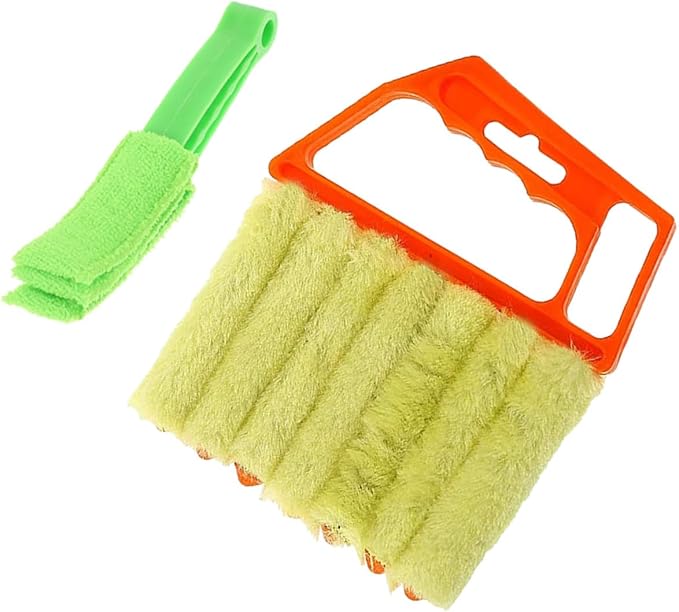 VALICLUD Window Shutter Brush Set 2pcs Handheld 7-Finger and 3-Finger Blinds Cleaning Brushes for Air Conditioner Vents and Window Blinds Dust Removal in Orange and Green