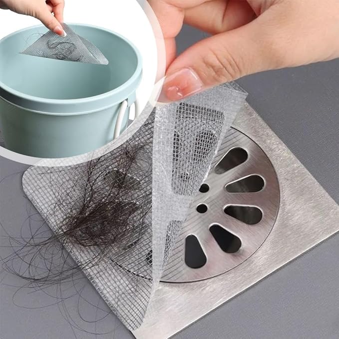 Disposable Drain Hair Covers 50 Pcs, Shower Drain Hair Catcher, Waterproof Mesh Cover Floor Drain Filter Stickers for Tub, Bathroom, Kitchen Sink & Laundry, Stick Hair Stopper to Trap Hair & Lint