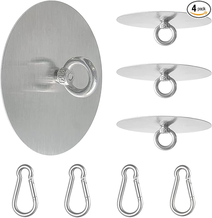 Adhesive Ceiling Hooks 4 Pack Stainless Steel Sticky Pad Eye Plate Snap Hooks Wall Hooks Wind Chime Hanger for Hanging Plants Wind Spinners Decorations in Bathroom Kitchen Porch RV No Drill