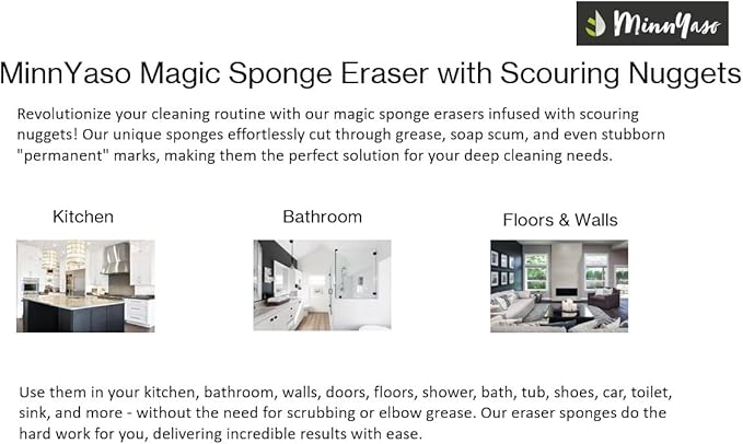 12 Pack 4.6” x 2.5” x 3/4” Magic Sponge Erasers Infused with Scouring Nuggets, 10x Durability vs Traditional Erasers, Advanced Cleaning for Bathroom Kitchen Floors