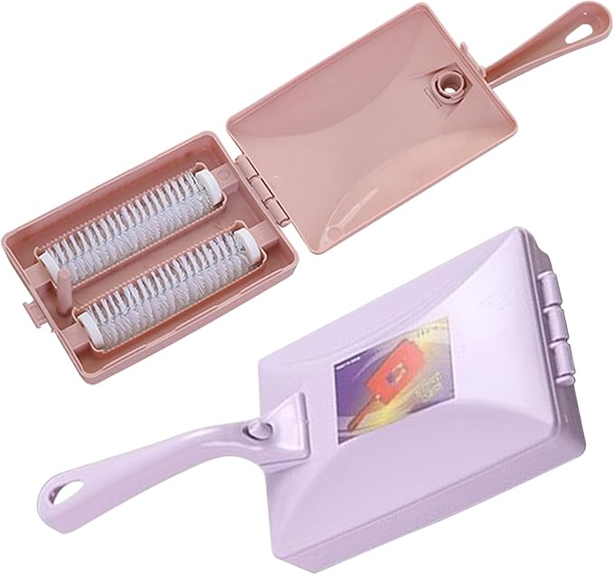 1pc Carpet Sweeper Gadgets for Home, Twin Roller Type Multi-Functional Hand-Held Brush Pet Hair Dust Scraps Paper Small Rubbish Cleaning with a Brush(Random Color)