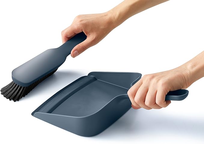 Joseph Joseph CleanStore Wall-Mounted Indoor Dustpan & Brush Set with Dust-Shield Compact Storage, Sweeping Floor Brush with Rubber Pan Edge and Soft Bristles