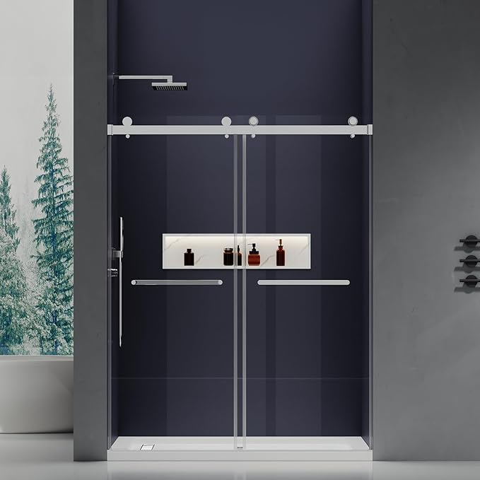 56-60 in. W x 76 in. H Double Sliding Frameless Shower Door, 5/16" (8mm) Tempered Glass with Double Nano Coating, Easy-to-Clean Bathroom Glass Door （Bright Chrome）