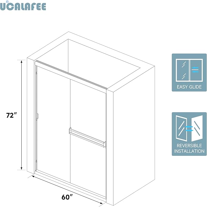Shower Door 56-60 in. W x 72 in. H, UCALAFEE Semi-Frameless Double Sliding Shower Door with 1/4" (6mm) SGCC Clear Tempered Glass, Silent Soft-Close & Anti-Leak Walk-in Shower Door, Brushed Gold