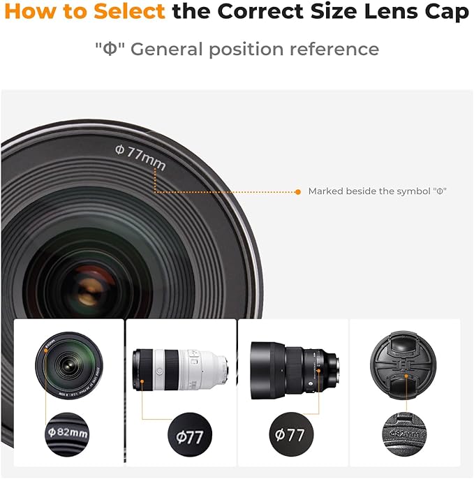 K&F Concept 46mm Lens Cap Cover, 4-in-1 Center Pinch Lens Cover + Anti-Loss Keeper Leash + Microfiber Cleaning Cloth Kits Compatible with Canon, Sony, Fujifilm Camera Lenses