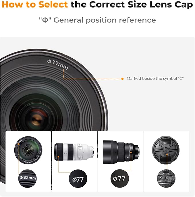 K&F CONCEPT 49mm Front Lens Cap Cover Kit, 5-in-1 Center Pinch Lens Cover + Anti-Loss Keeper + Microfiber Cleaning Cloth Compatible with Canon, Nikon, Sony, Fujifilm Camera Lenses with 49mm Thread