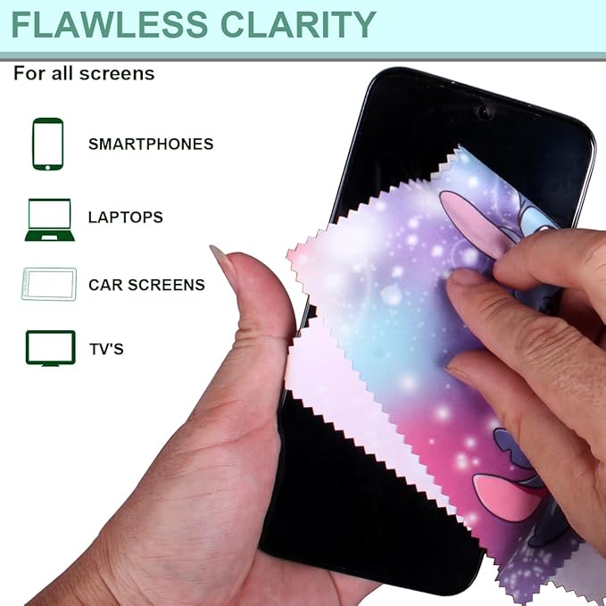 12 Pack Cartoon Colors Microfiber Cleaning Cloths-Cameras Lenses,Glasses,Sunglasses,Jewelry,Crystal,Cell Phone,iPad,iPhone,LCD TV Screens,Safe Cleans Protect(7.08X5.9in)