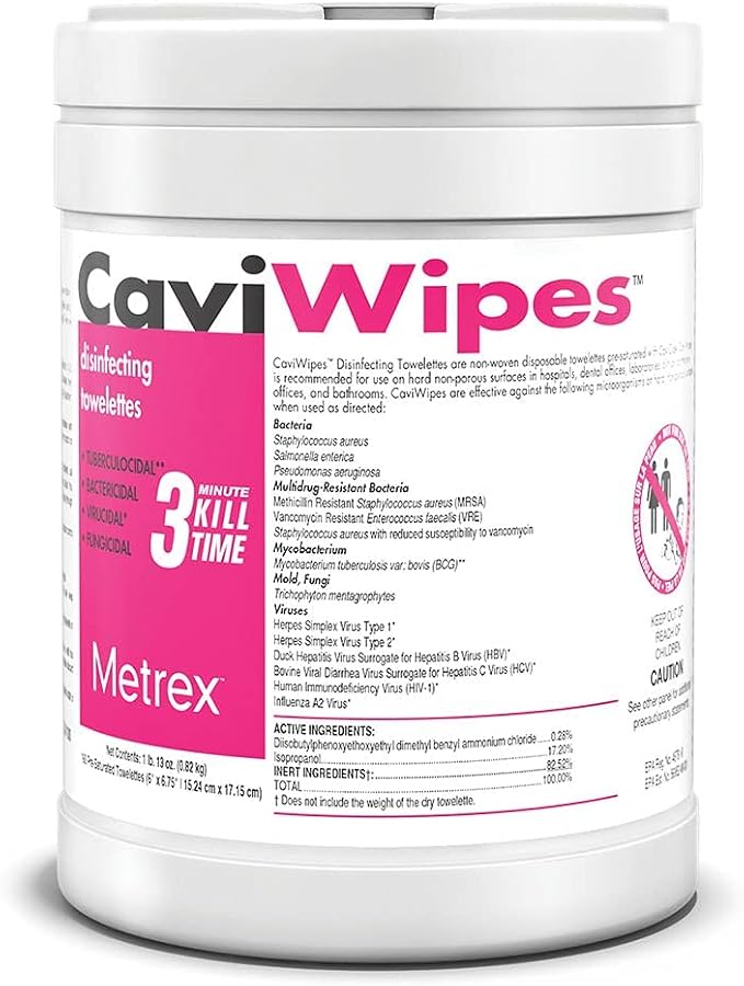 Metrex CaviWipes - 6" x 6 3/4" Large (160) Surface Cleaning Wipe, fragrance-free, White