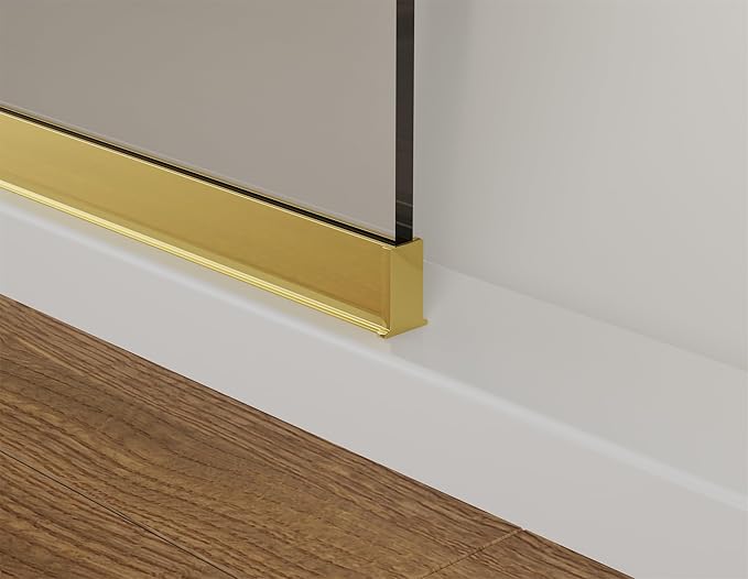 Shower Screen 34" x 74" Half Frameless Shower Wall Panel, Tempered Glass 3/8 inch, Easy to Clean Coating, Fixed Glass Shower Door with Hardware (Brushed Gold)