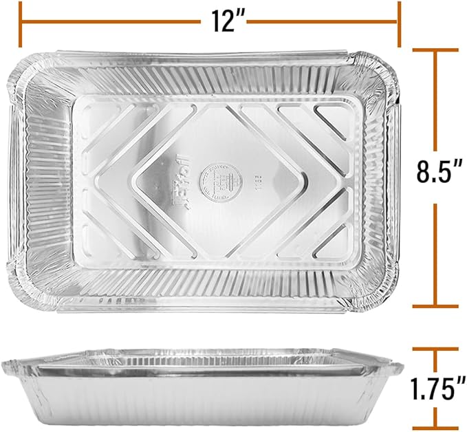 PARTY BARGAINS 4 lb Aluminum Pans with Board Lids, 40 Pack – 12 x 8 in Disposable Foil Roasting & Steam Table Pans for Catering, Takeout, Meal Prep, Oven Safe up to 240°C