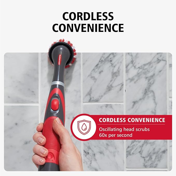Rubbermaid Reveal Power Scrubber 18-Piece Kit, Cordless Electric Battery Powered Scrub Brush, Water Resistant, for Home/Kitchen/Bathroom/Grout/Tile/Shower/Tub