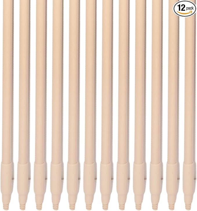 SPARTA Fiberglass Broomstick Replacement Broom Handle with Acme Threaded Tip for Industrial Cleaning Tools, Fiberglass, 60 Inches, Tan, (Pack of 12)