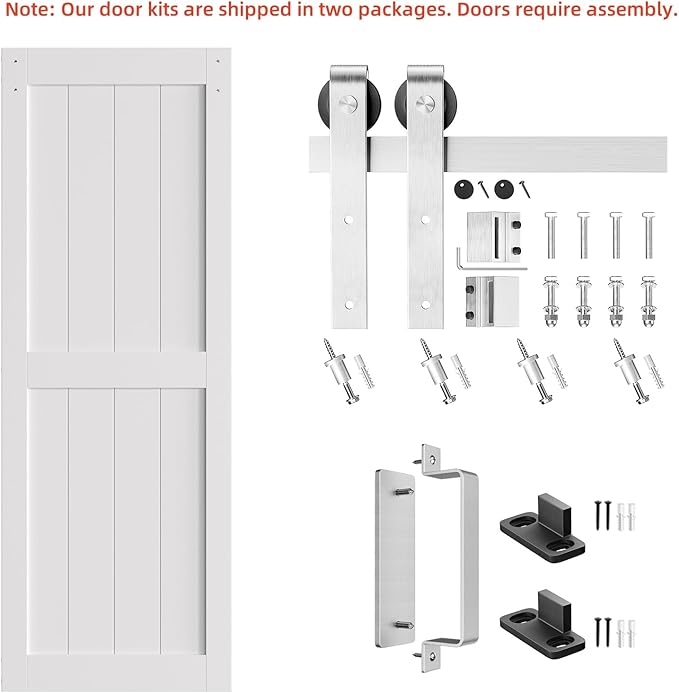 SmartStandard 32 x 84 inch White Sliding MDF Barn Door with 6FT Brushed Nickel Sliding Door Hardware Kit & Handle, Pre-Drilled Ready to Assemble, Waterproof PVC Coating, H-Frame