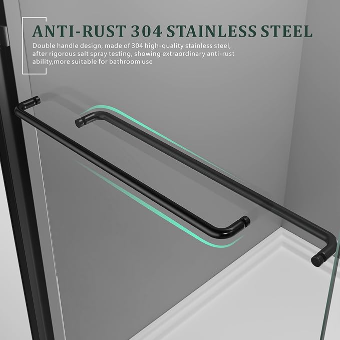 Shower Glass Door for Walk in,45"-48" W x 72" H with ANSI/SGCC Certified 1/4''(6mm) Tempered Glass Double Sliding Waterproof Design Black Stainless Steel Handles Hardware Shower Enclosure