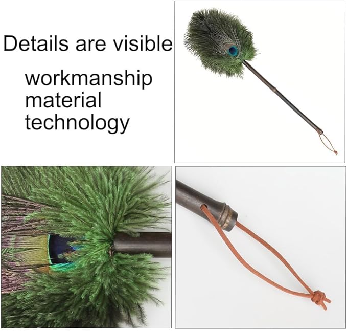 Peacock Feather Duster with Purple Bamboo Handle,Mini Decorative Cleaning Tool for Delicate Surfaces, Antiques, Party Props & Small Spaces Reusable, Lightweight & Aesthetic Gift
