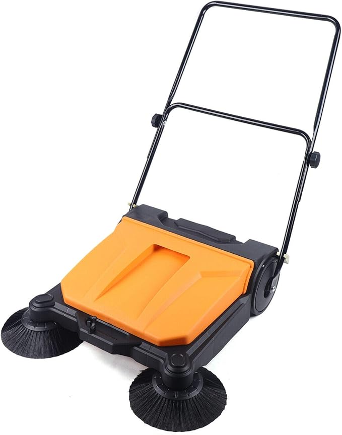 Industrial Floor Sweeper 26" 15L Hand-Push Sweeping Sweeper 360° Rotary Sweeper for Indoor Outdoor Orange