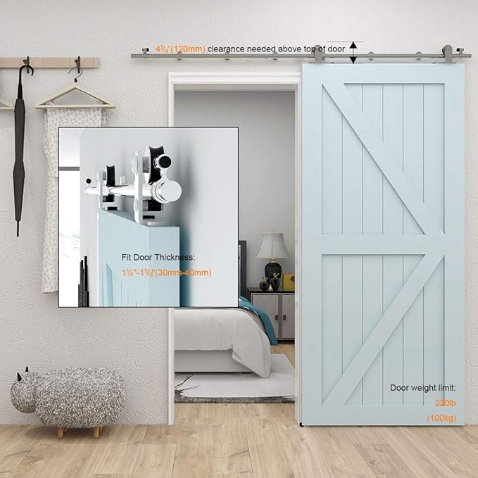 TSMST 11FT Sliding Barn Door Hardware Kit, Top Mount Stainless Steel Heavy Duty Sturdy Barn Door Track for Single Wood Door, Slide Smoothly Quietly (T Style)
